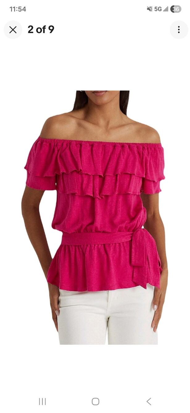 NwT Ralph Lauren Linen Blend Off-The-Shoulder Peplum Top XS